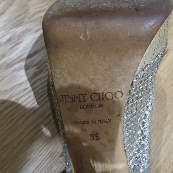 JIMMY CHOO Nova Slingback Sparkle Glitter Platform Peep Toe Heels Cocktail US 6 - Picture 15 of 15